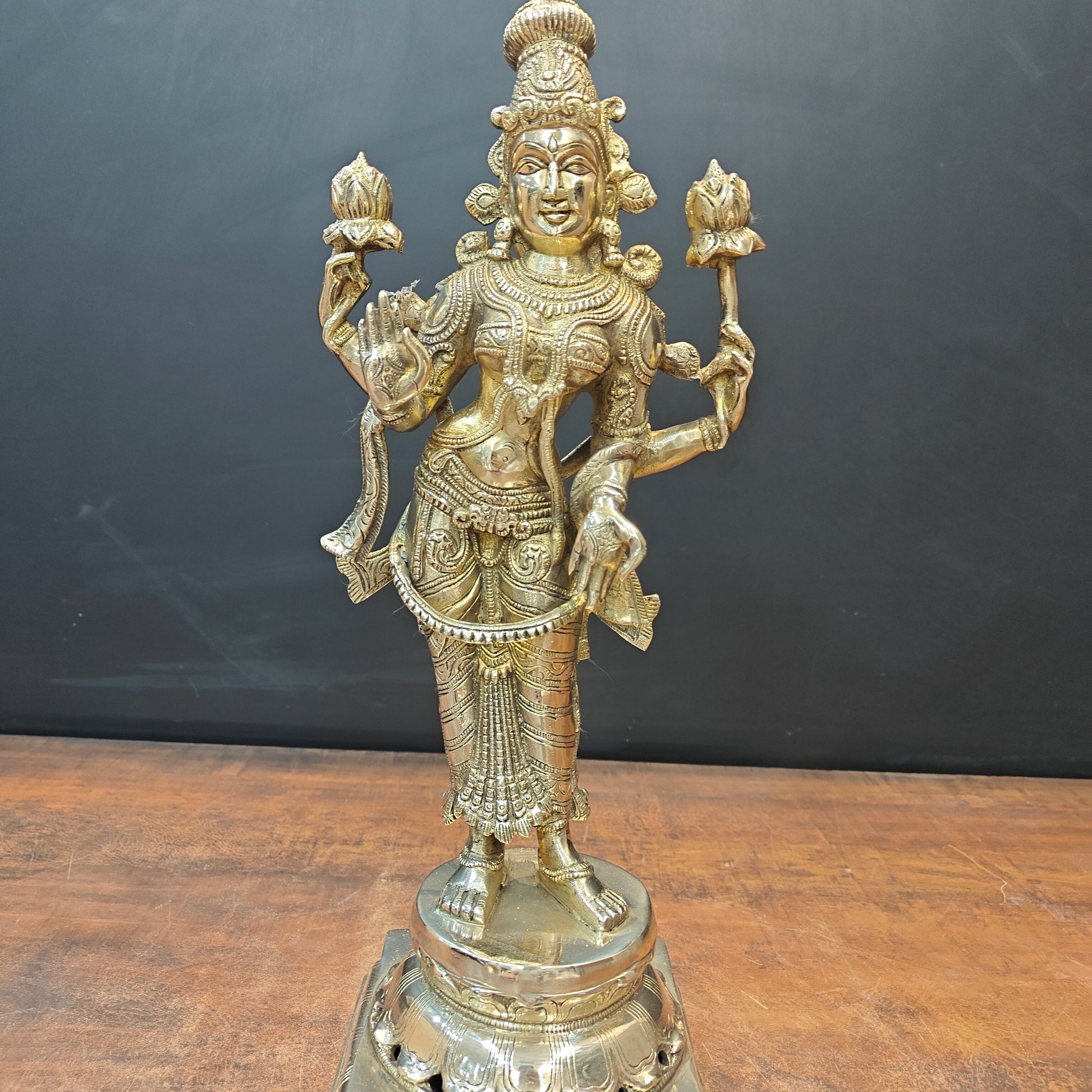Brass Indian Goddess Of Wealth Standing Lakshmi Idol Laxmi Statue Décor Item 18" - Image 5