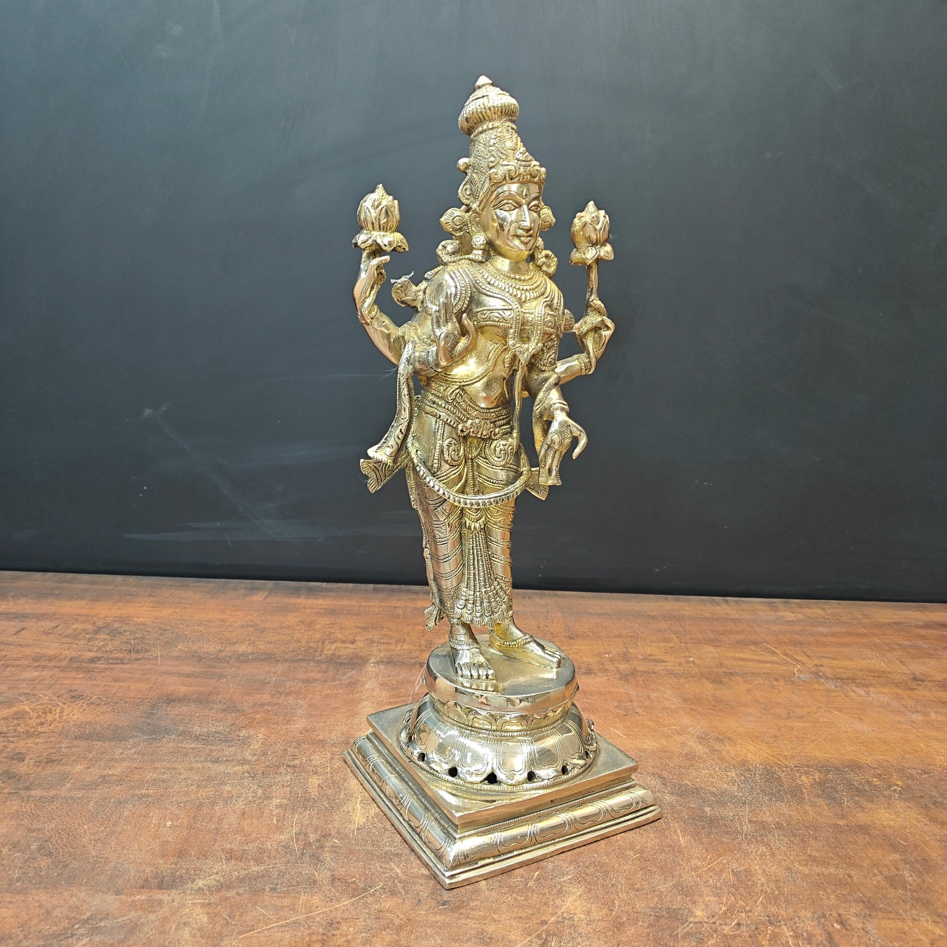 Brass Indian Goddess Of Wealth Standing Lakshmi Idol Laxmi Statue Décor Item 18" - Image 7