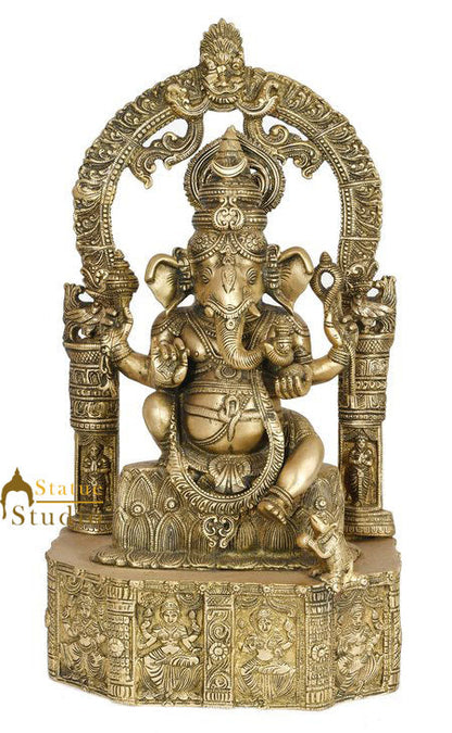 Lord Ganesha Statue Ganpati Murti Idol On Base Carved with Indian Deities 20" by vendor-unknown - Hindu Gods (View 2)