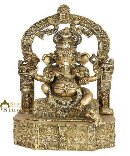 Lord Ganesha Statue Ganpati Murti Idol On Base Carved with Indian Deities 20" by vendor-unknown - Hindu Gods