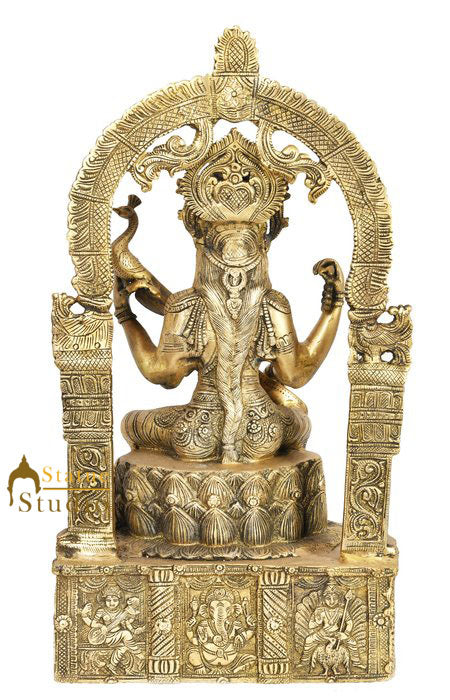 Goddess Of Wisdom Saraswati Statue Idol On Base Carved with Indian Deities 20" - Image 3