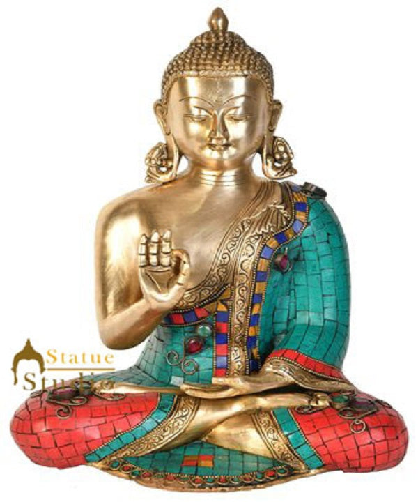 Indian Fine Brass Inlay Gautam Buddha Statue Idol Décor Gifting Figurine 13" - Eco-friendly - Sama Homes