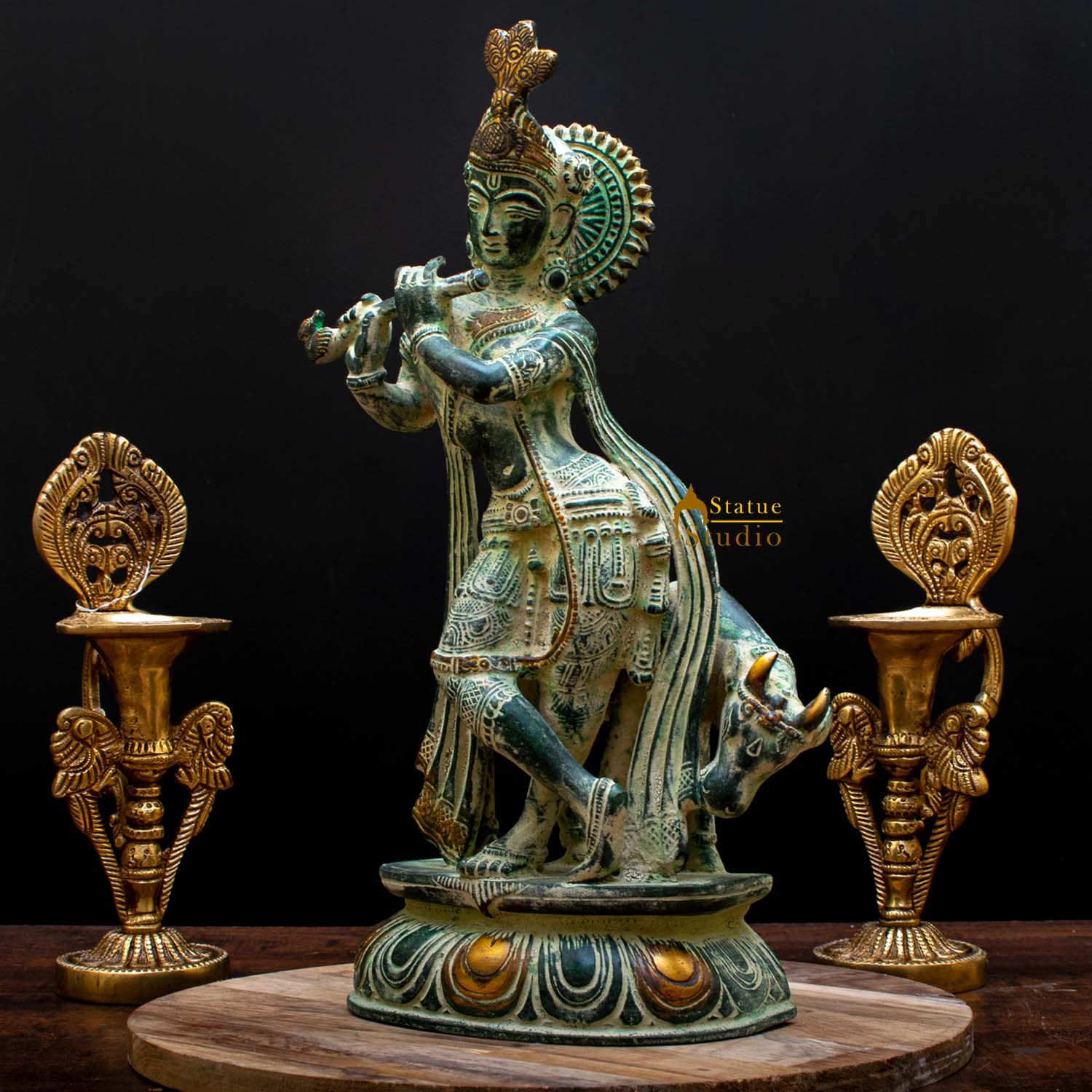 Brass Krishna Statue in Antique Finish 13" by StatueStudio - Image 4