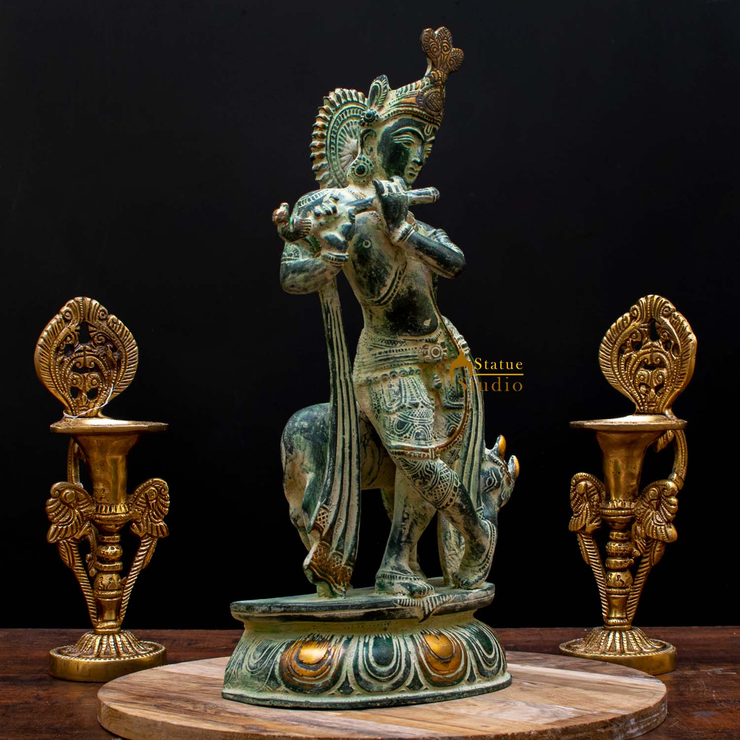 Brass Krishna Statue in Antique Finish 13" by StatueStudio - Image 3