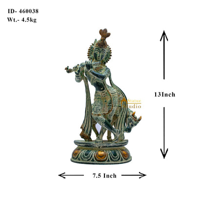 Brass Krishna Statue in Antique Finish 13" by StatueStudio by StatueStudio - Hindu Gods (View 6)