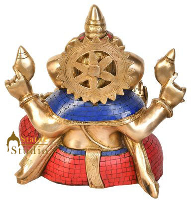 Hindu God Ganesha Blessing Ganpati Moorti Idol Décor Vastu Statue Gift 13" - Image 3