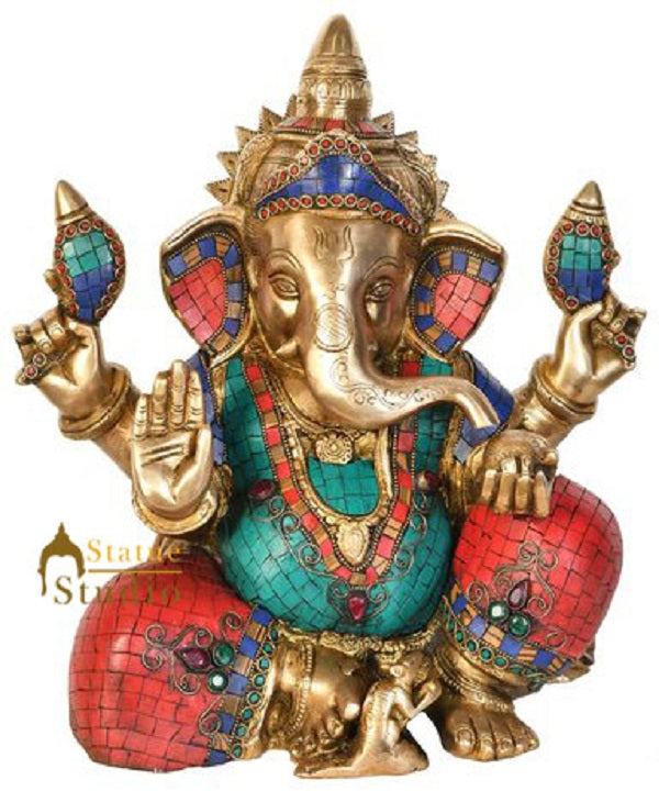 Hindu God Ganesha Blessing Ganpati Moorti Idol Décor Vastu Statue Gift 13" - Eco-friendly - Sama Homes