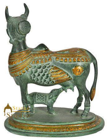 Antique Finish Hindu Sacred Lucky Kamdhenu Cow Décor Gift Statue Idol 8" - Image 3