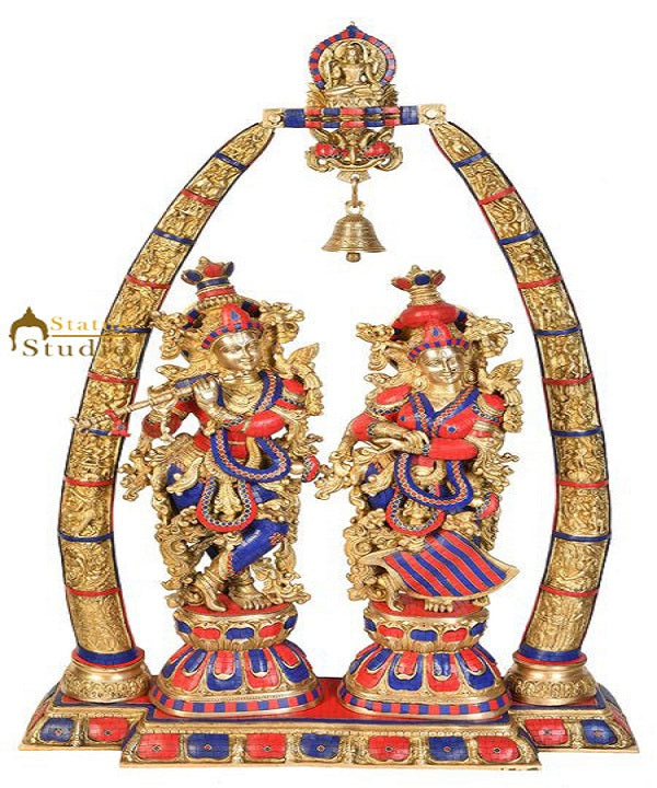 Brass Radha Krishna Idol Arch Stone Work for Home Temple Decor 4 Feet - Image 2