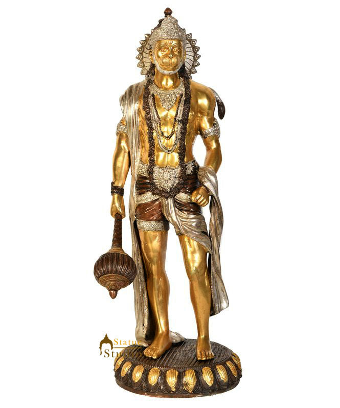 Fine Brass Standing Hanuman Statue Antique Finish For Home Decor 2 Feet