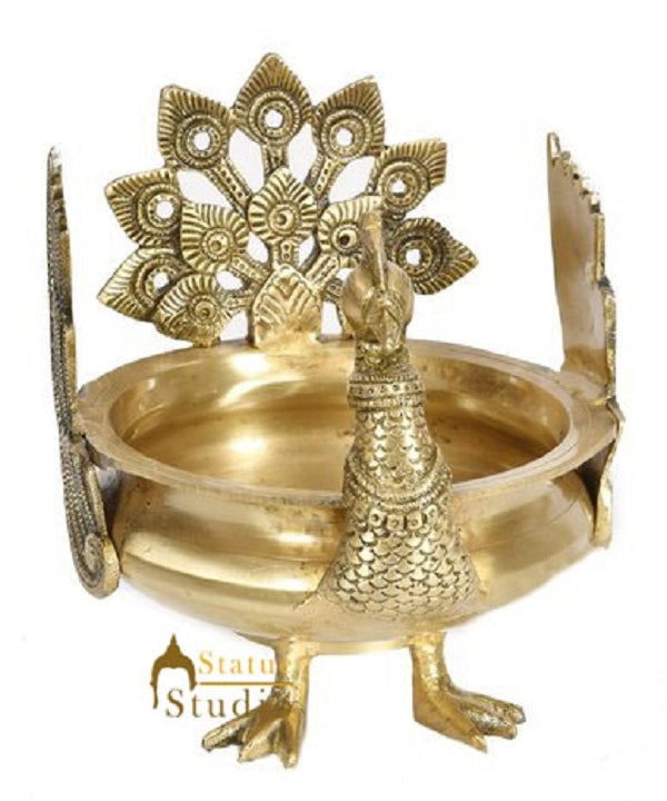 Very Fine South Indian Décor Peacock Uruli Diwali Urli Showpiece 8"