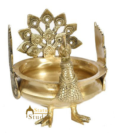 Very Fine South Indian Décor Peacock Uruli Diwali Urli Showpiece 8" - Image 2