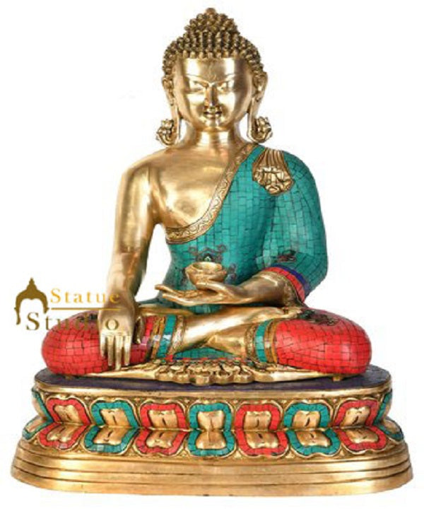 Earth Touching Shakyamuni Buddha Sitting On Base Inlay Décor Gift Statue 2 feet - Eco-friendly - Sama Homes