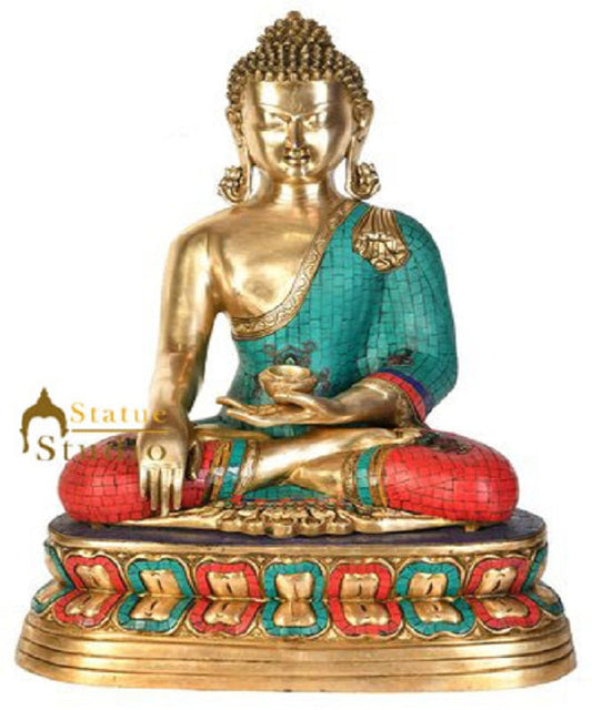 Earth Touching Shakyamuni Buddha Sitting On Base Inlay Décor Gift Statue 2 feet