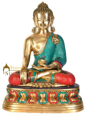 Earth Touching Shakyamuni Buddha Sitting On Base Inlay Décor Gift Statue 2 feet