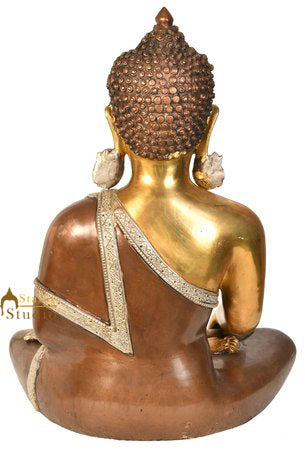 Chinese Brass Buddhist Feng Shui Vastu Home Office Décor Buddha Statue Idol 16" - Image 3