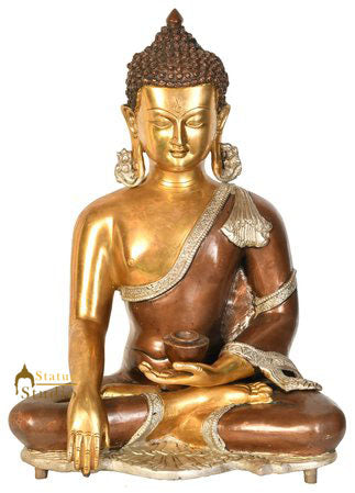 Chinese Brass Buddhist Feng Shui Vastu Home Office Décor Buddha Statue Idol 16" - Image 2