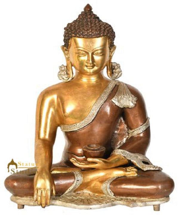 Chinese Brass Buddhist Feng Shui Vastu Home Office Décor Buddha Statue Idol 16" - Eco-friendly - Sama Homes