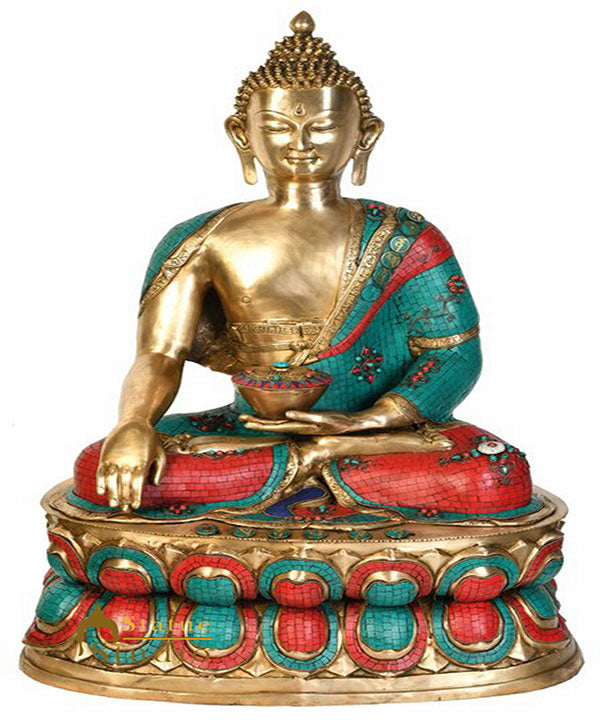 Large Size Brass Inlay Buddhist Buddha Fine Home Garden Décor Statue Idol 3 Feet - Eco-friendly - Sama Homes