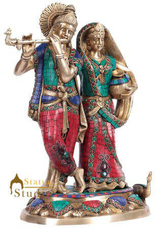 Brass Hindu God Goddess Radha Krishna Leela Fine Décor Statue Idol Showpiece 17"