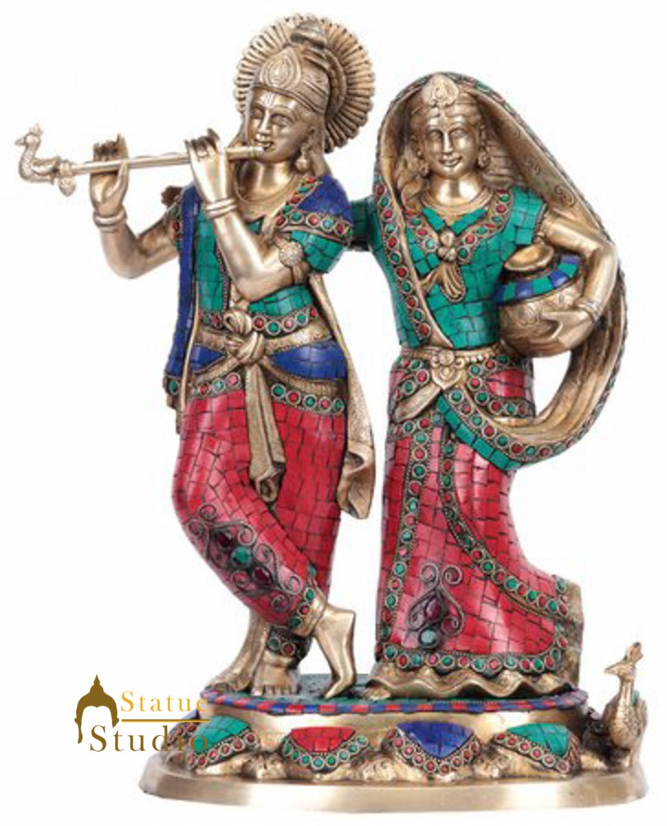 Brass Hindu God Goddess Radha Krishna Leela Fine Décor Statue Idol Showpiece 17"