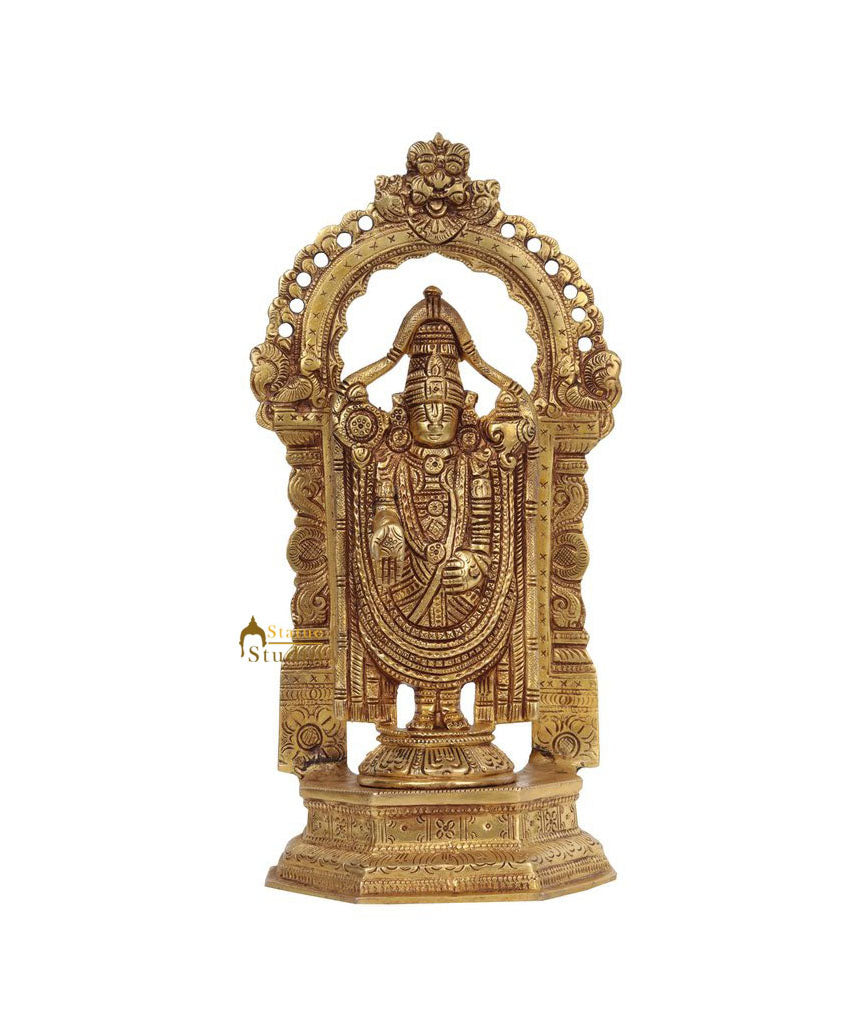 Brass Tirupathi Balaji Statue Lucky Religious Decor 11 Inch