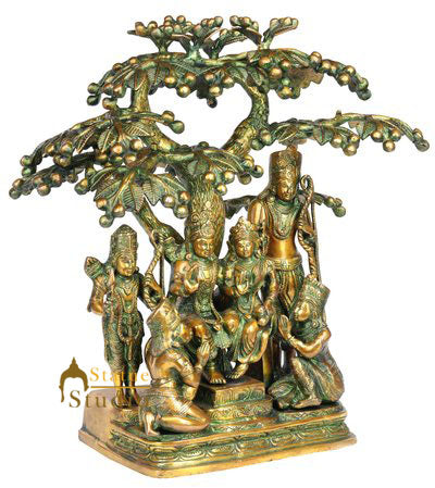 Brass Lord Rama With Family Darbar Statue Antique Finish For Home Decor 1.5 Feet