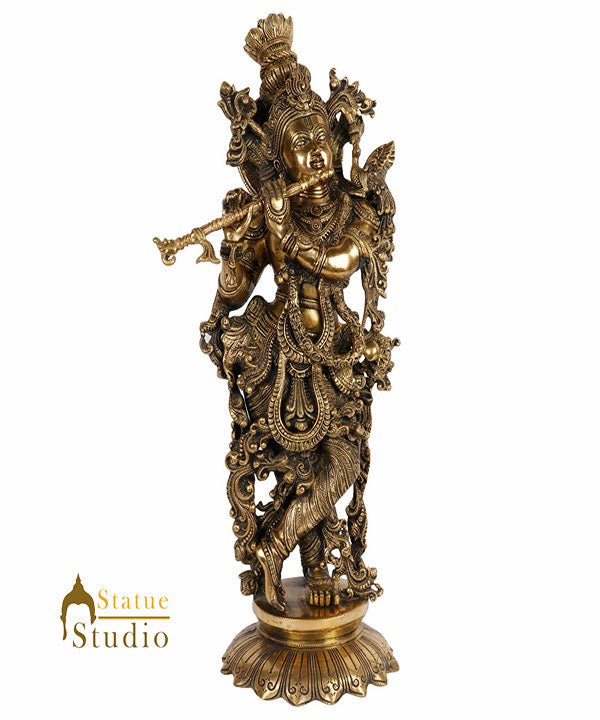 Brass Handmade Lord Krishna Statue For Home Office Decor Showpiece 2 Feet - Image 3