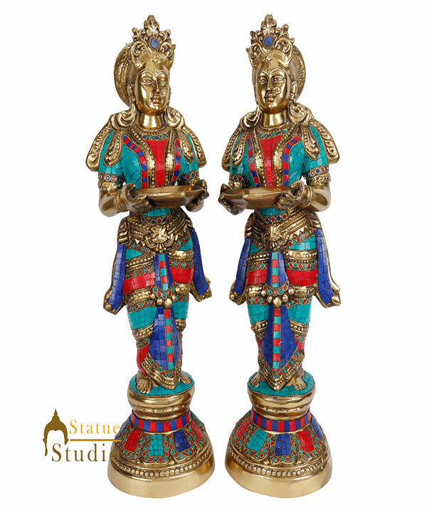 Indian Celestial Deeplakshmi Diwali Home Décor Deep Lady Pair Statue Idol 2 Feet - Eco-friendly - Sama Homes