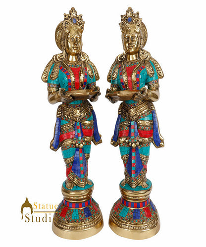 Indian Celestial Deeplakshmi Diwali Home Décor Deep Lady Pair Statue Idol 2 Feet by vendor-unknown - Decor