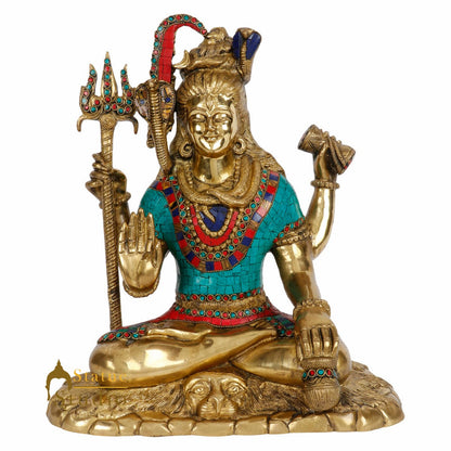 Brass Hindu Mahayogi Lord Shiva Statue Fine Temple Home Décor Inlay Idol 15" by vendor-unknown - Hindu Gods (View 3)
