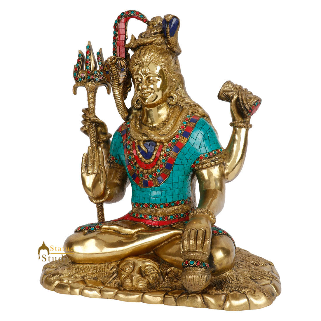 Brass Hindu Mahayogi Lord Shiva Statue Fine Temple Home Décor Inlay Idol 15" - Image 4