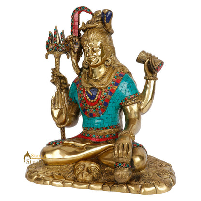 Brass Hindu Mahayogi Lord Shiva Statue Fine Temple Home Décor Inlay Idol 15" by vendor-unknown - Hindu Gods (View 4)