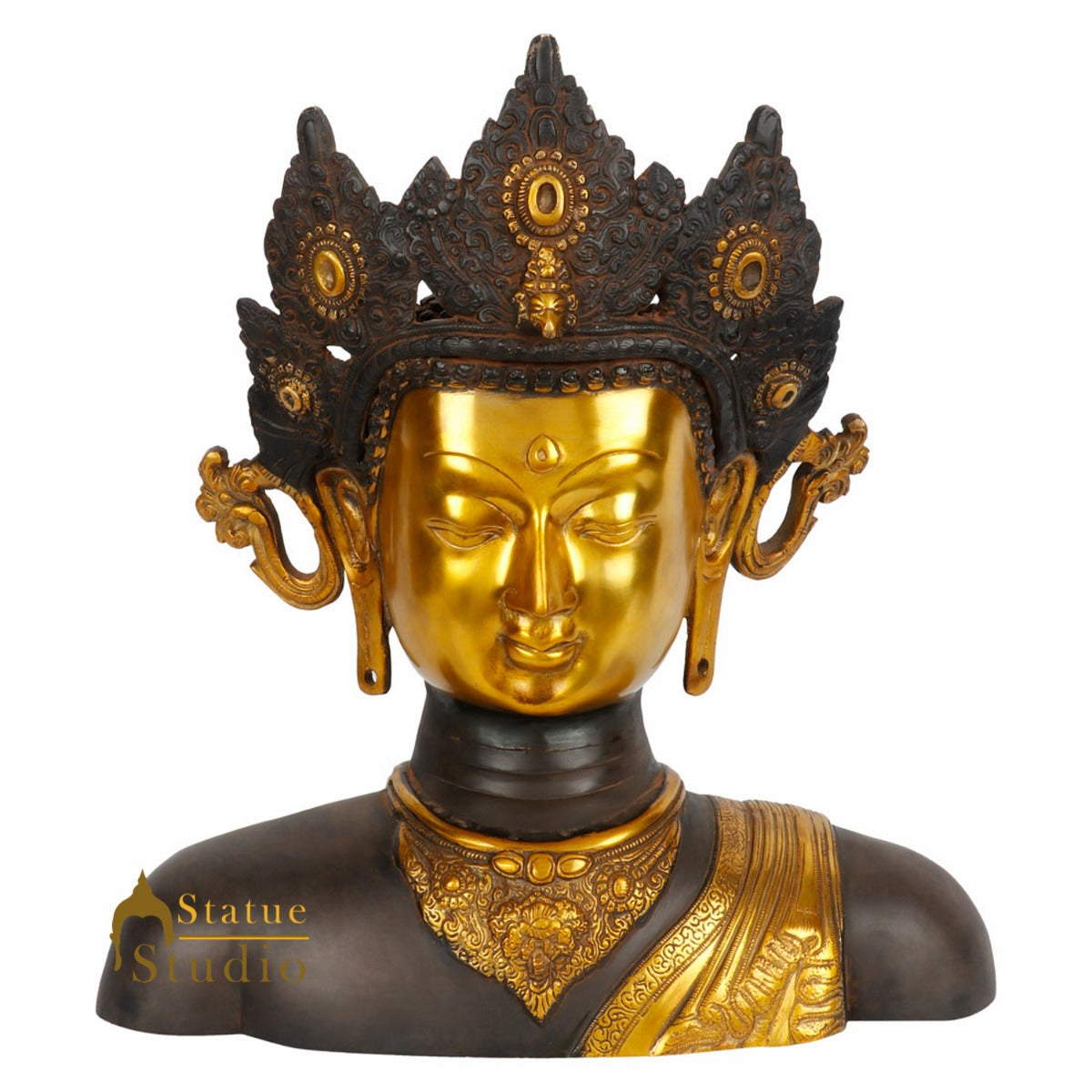 Antique Finsh Buddhist Goddess Buddha Tara Bust Table Décor Showpiece Statue 15"