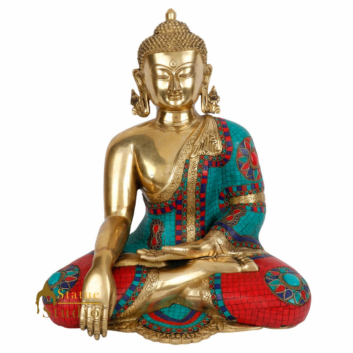 Large Size Indian Inlay Work Lord Buddha Sitting Décor Statue Idol 2 Feet