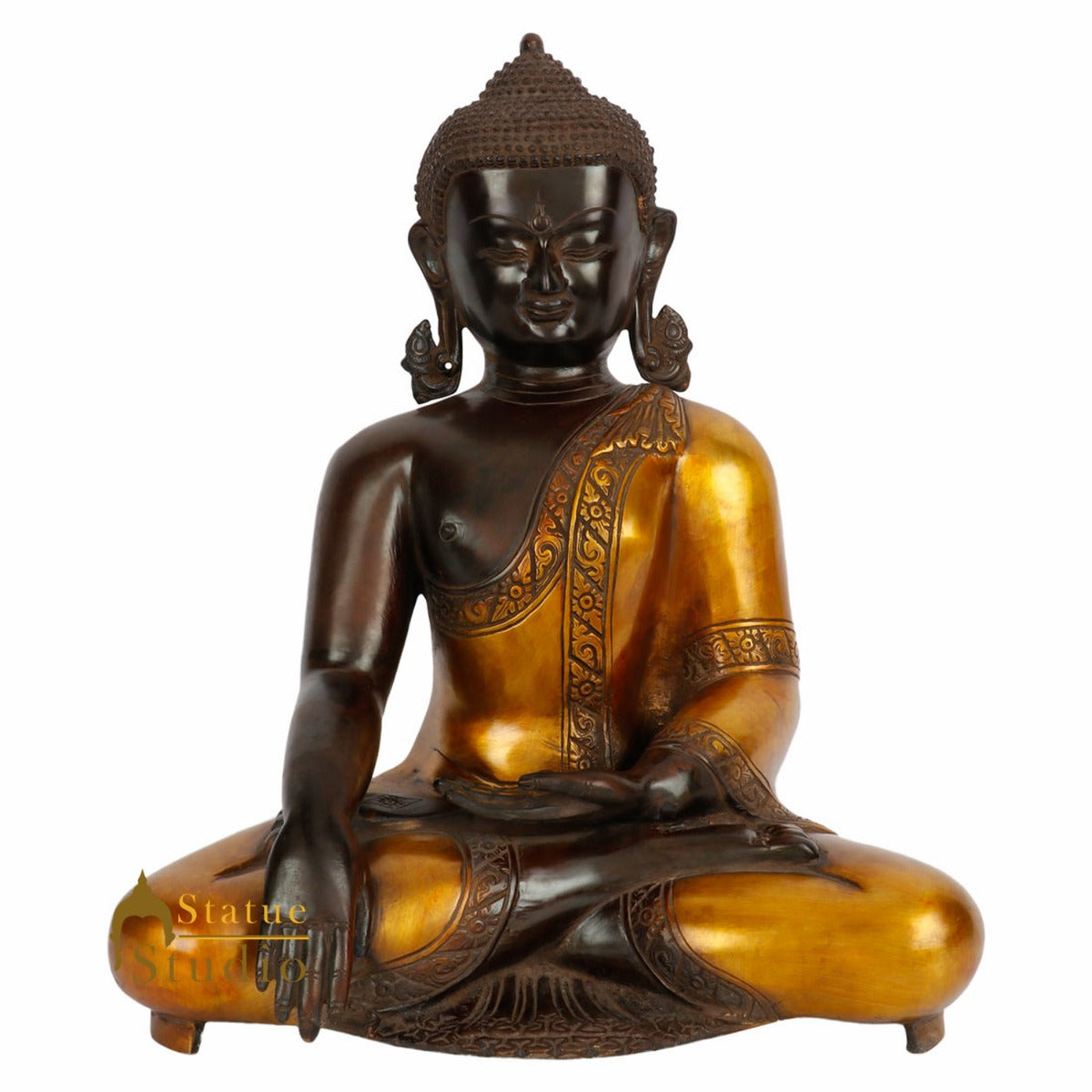 Large Size Antique Look Brass Buddha Sitting Idol Fine Décor Statue 1.5 Feet - Image 2