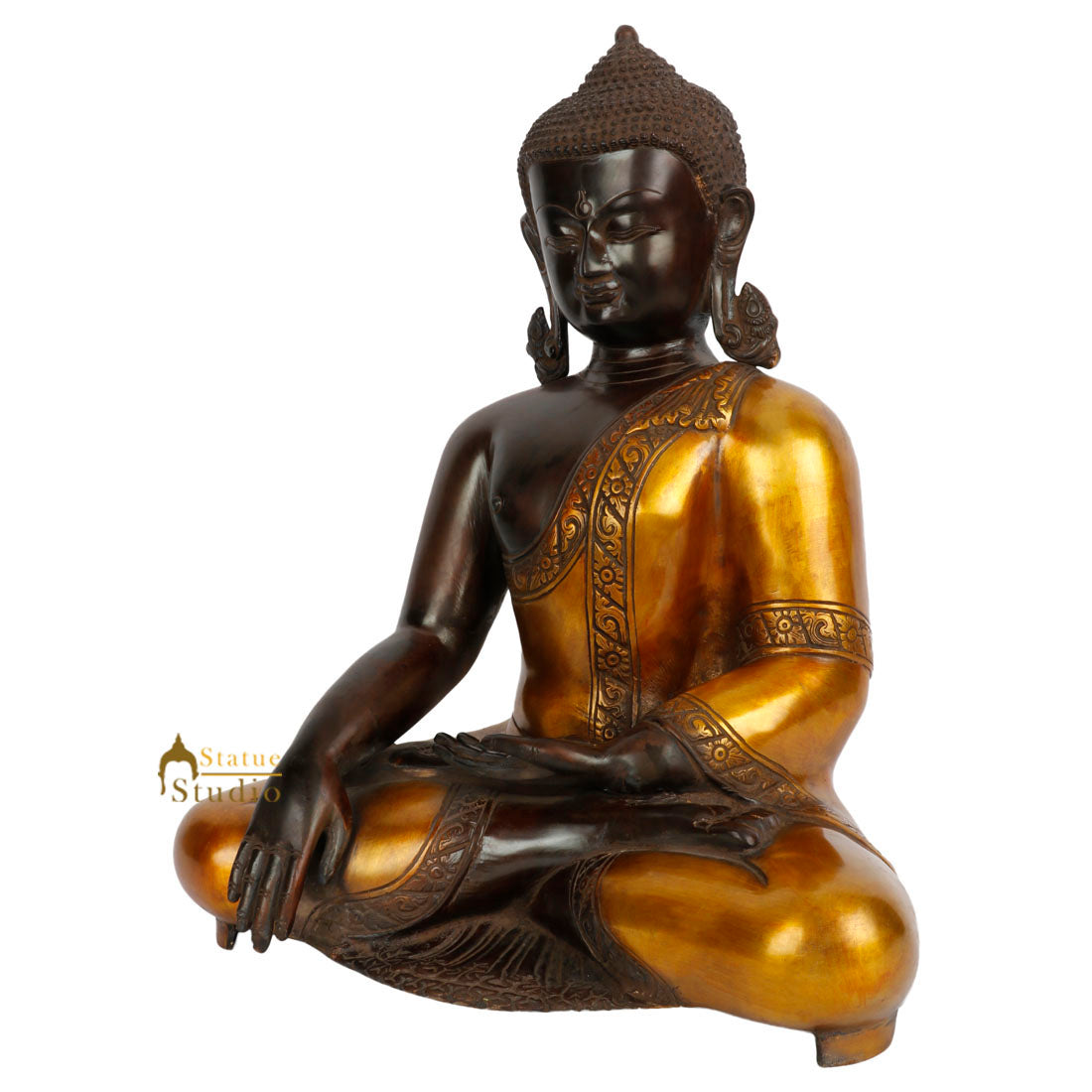 Large Size Antique Look Brass Buddha Sitting Idol Fine Décor Statue 1.5 Feet - Image 3
