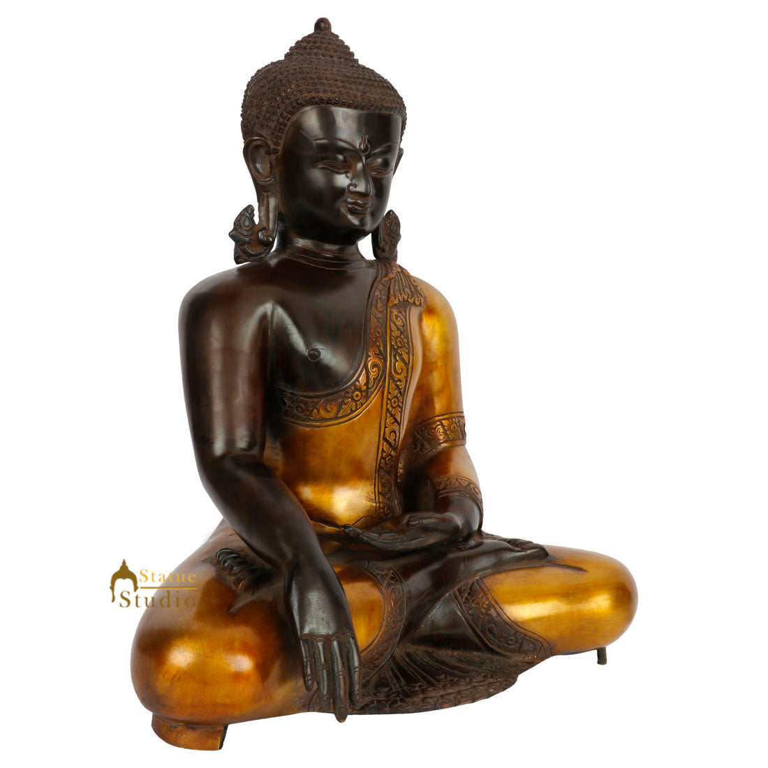 Large Size Antique Look Brass Buddha Sitting Idol Fine Décor Statue 1.5 Feet