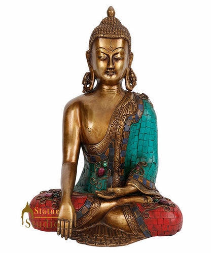 Antique Inlay Japanese Long Earlobes Buddha Décor Statue Idol Showpiece 13" by vendor-unknown - Buddha