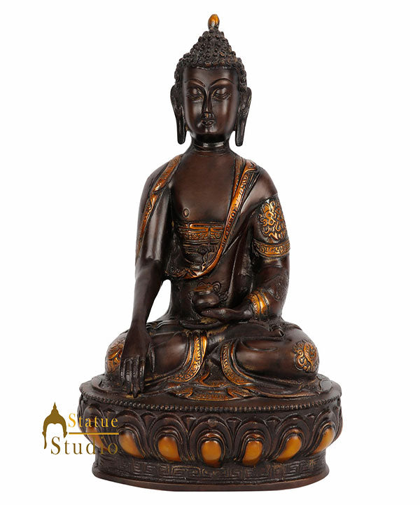 Antique Finish Tibetan Buddhist Buddha Sakyamuni Décor Feng Shui Statue Idol 12"