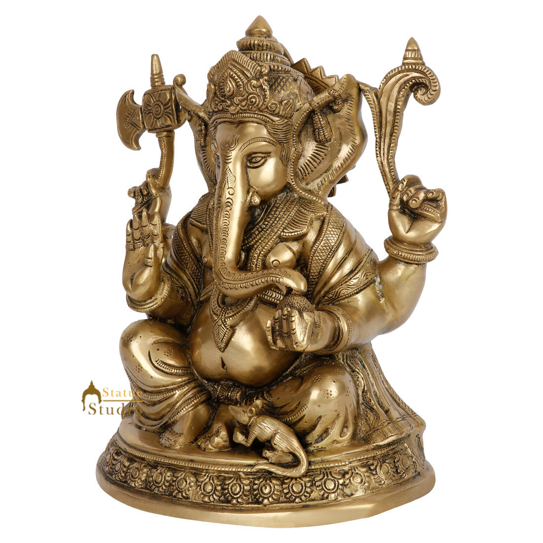 South Indian Style Sitting Ganpati Fine Idol Ganesha Home Décor Lucky Statue 12" - Image 3