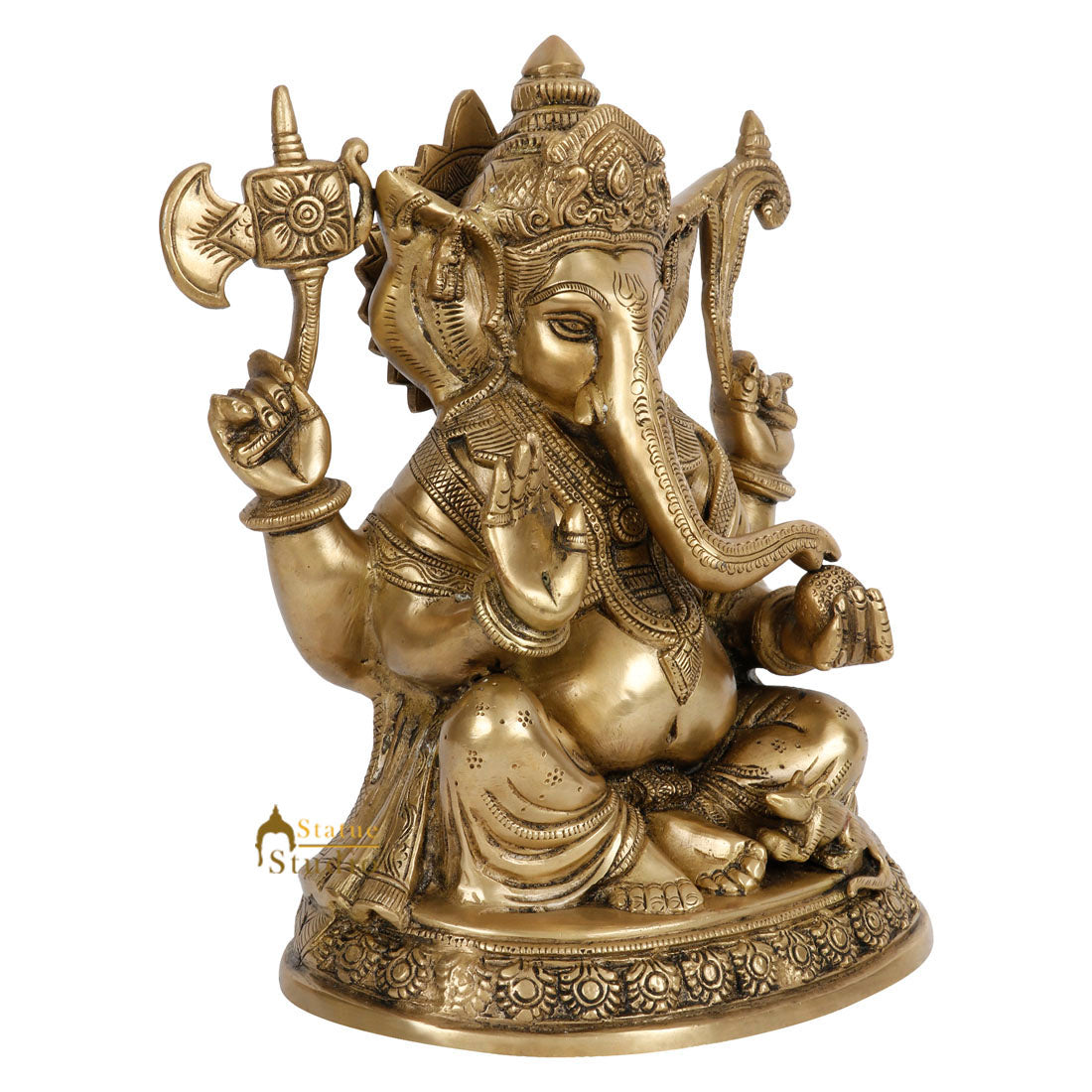 South Indian Style Sitting Ganpati Fine Idol Ganesha Home Décor Lucky Statue 12" - Image 4