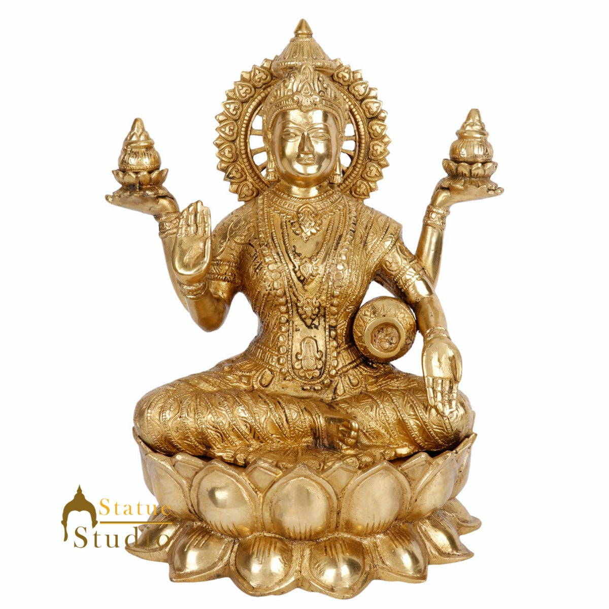 Indian Goddess of Wealth Maa Lakshmi Idol Vastu Lucky Statue With Money Pot 11" - Image 5