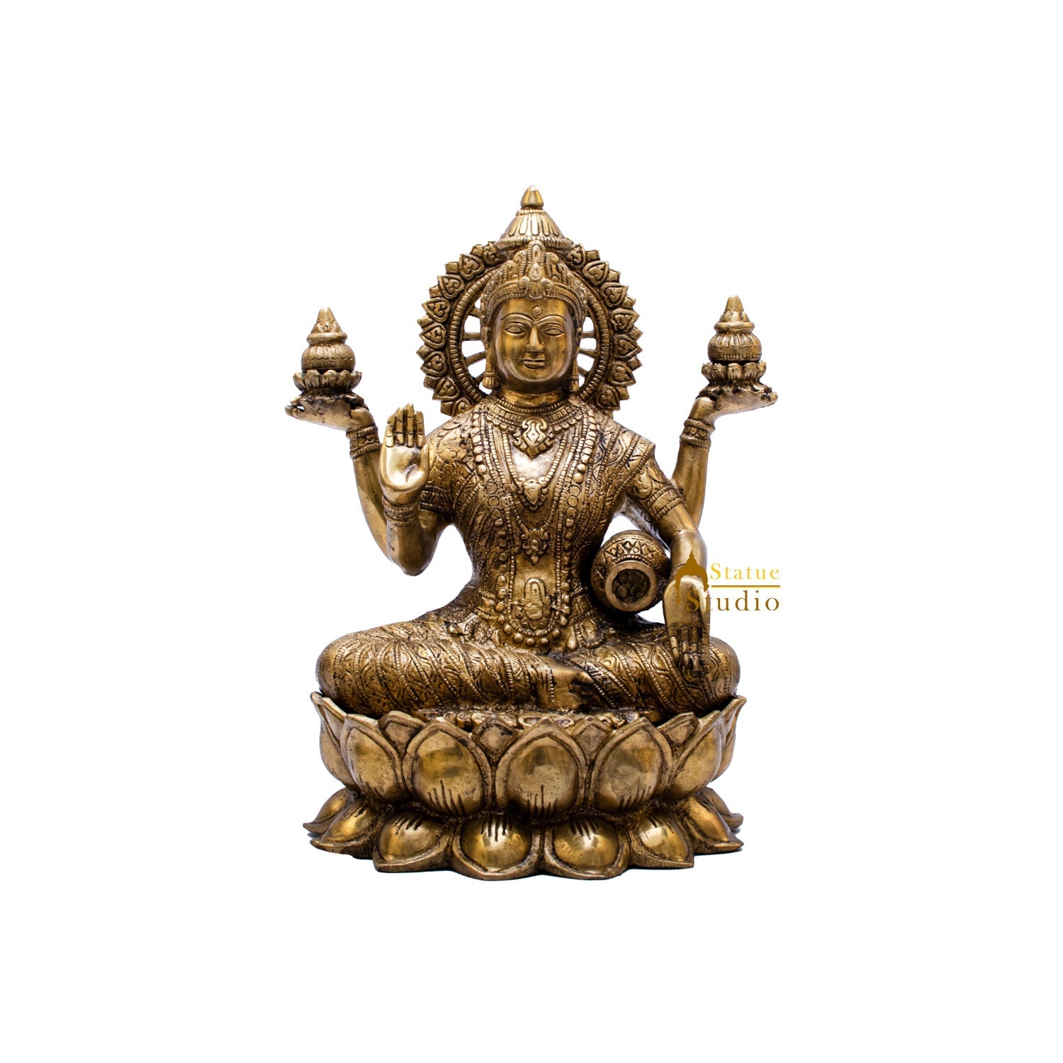 Indian Goddess of Wealth Maa Lakshmi Idol Vastu Lucky Statue With Money Pot 11" - Image 6