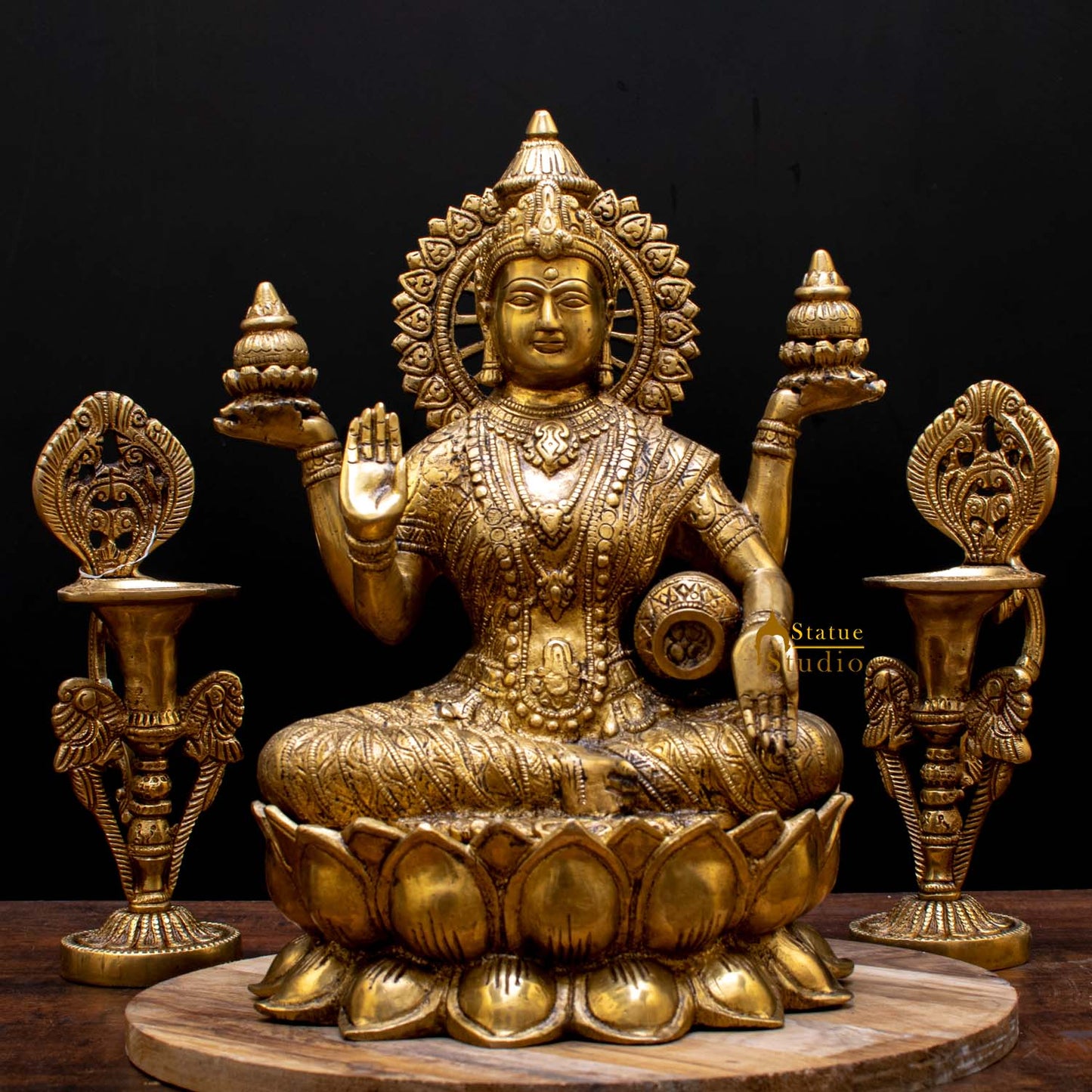 Indian Goddess of Wealth Maa Lakshmi Idol Vastu Lucky Statue With Money Pot 11"