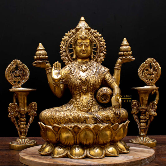 Indian Goddess of Wealth Maa Lakshmi Idol Vastu Lucky Statue With Money Pot 11"