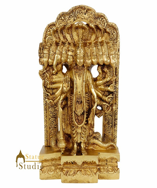 Brass Hindu Trinity God Lord Vishnu Multiple Head Statue Décor Idol Showpiece 14" - Image 2