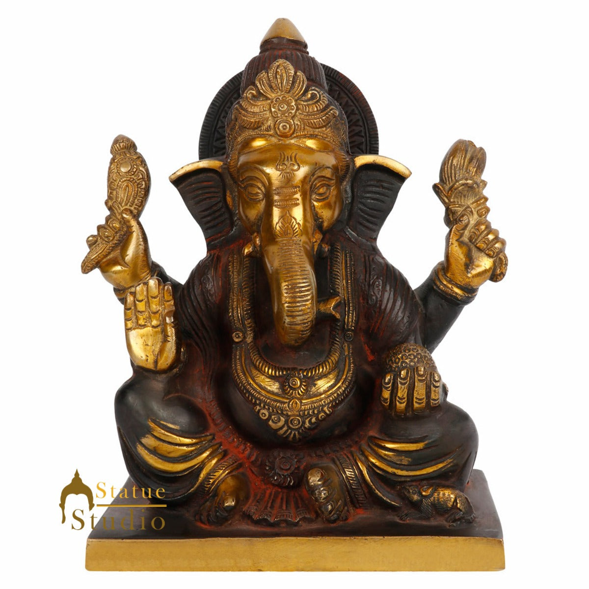 Brass Metal Antique Elephant Head Lord Ganpati Vinayak Statue Ganesh Idol 9" - Image 2