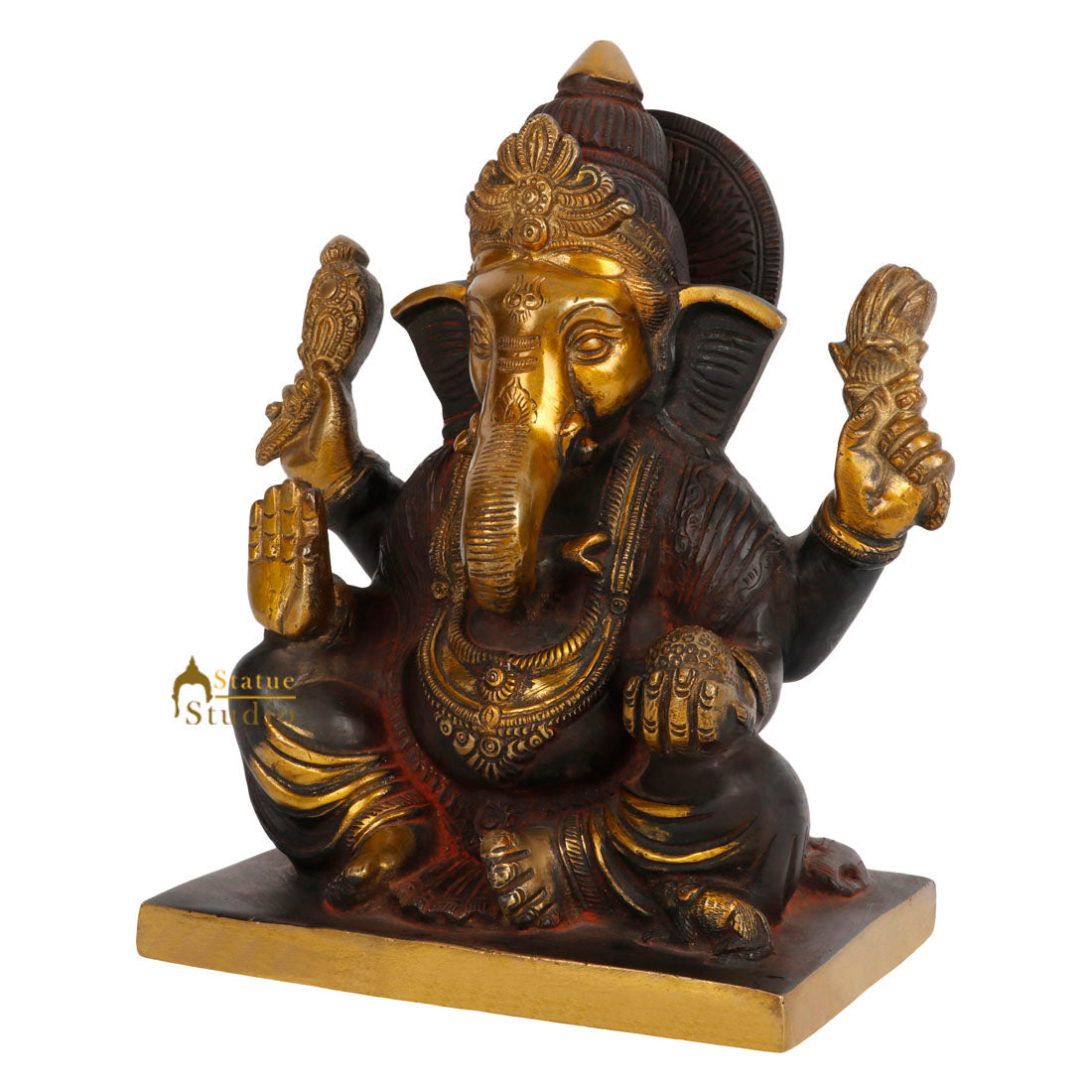 Brass Metal Antique Elephant Head Lord Ganpati Vinayak Statue Ganesh Idol 9" - Image 3