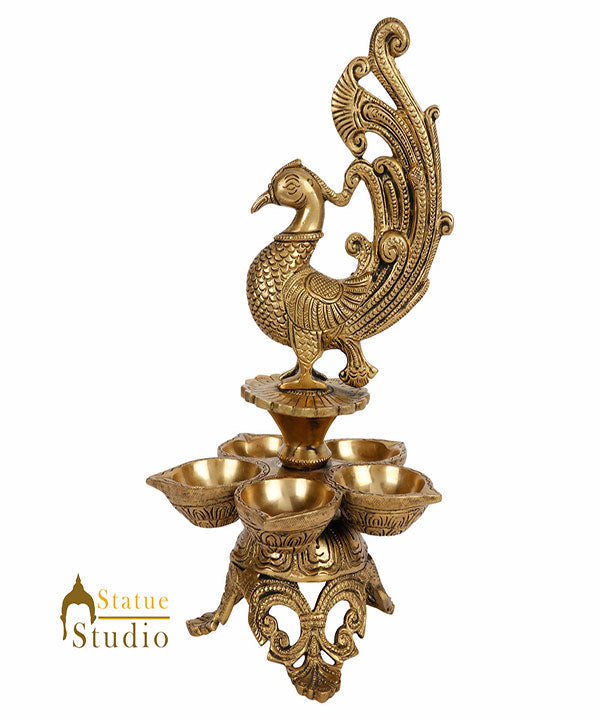 Finest South Indian Style Parrot Bird Brass Diya Diwali Temple Décor Showpiece - Image 2